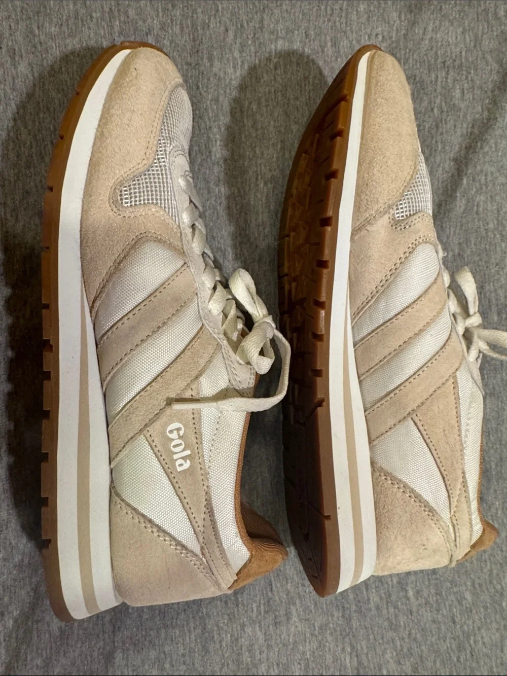 Gola for J Crew Cream and Tan Retro Style Trainers